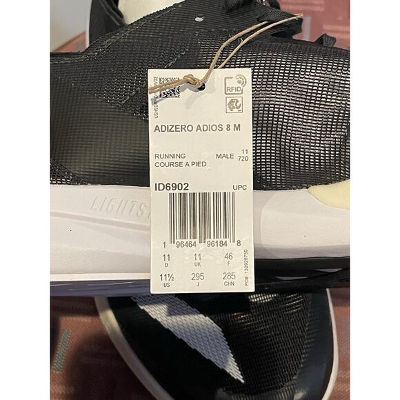 New Men’s Sz 11.5 Adidas Adizero Adios 8 Black White Running Shoe - Picture 6 of 9